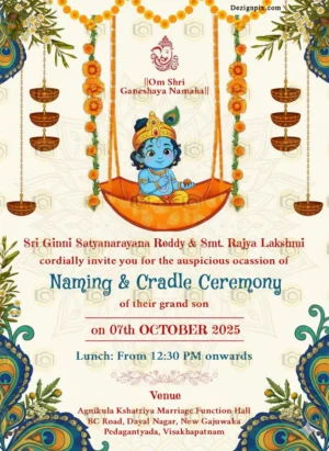 Little Krishna Auspicious Cradle, Naming Ceremony Invitation WhatsApp Card